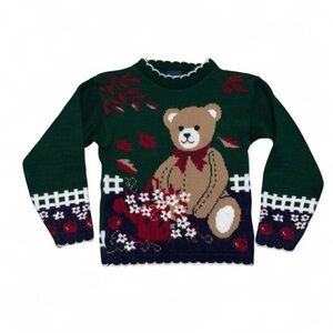 Vintage Young Classics youth knit sweater fall themed teddy bear - size 6